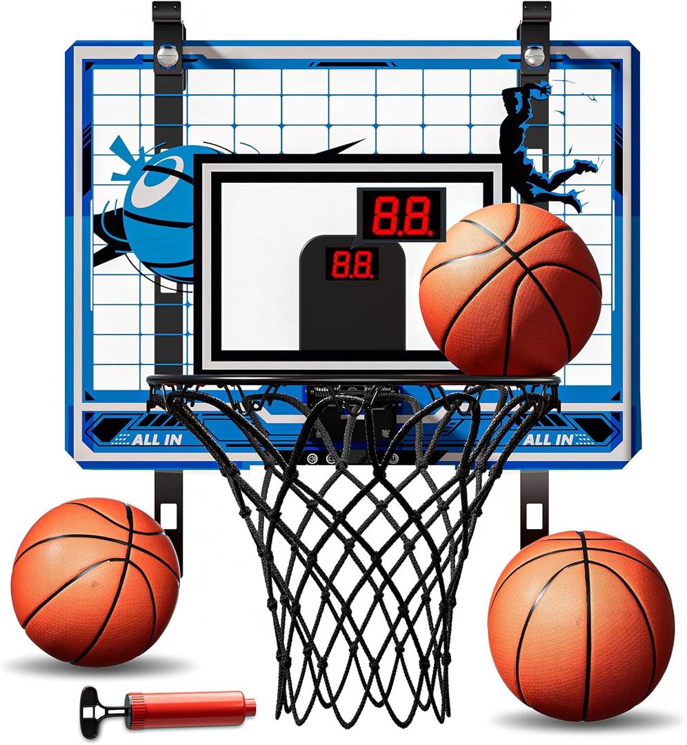Indoor Mini Basketball Hoop, Over The Door Basketball Hoop With Height Adjustment, Electronic Scoreboard, Remote Control, Upgrade 3 Modes Games Sport Toys Birthday Gifts for Kids 5-10+ Years Old