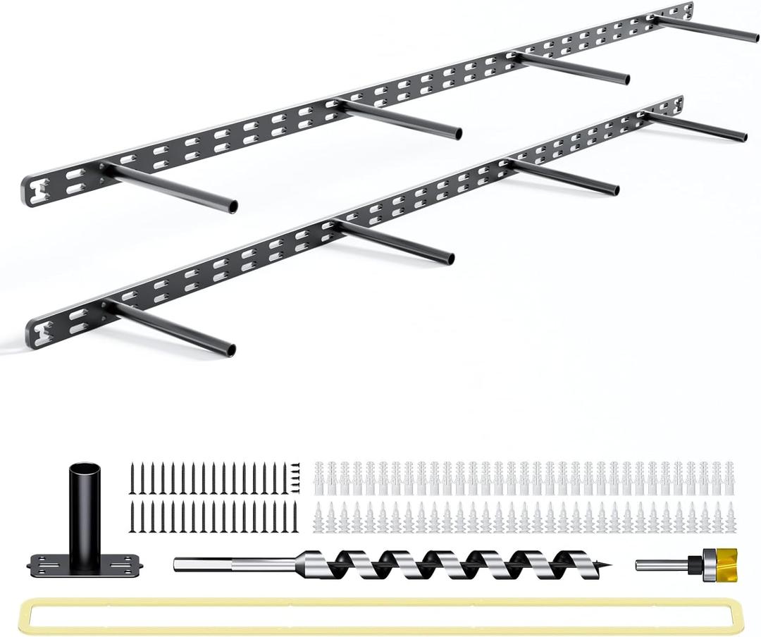 2pcs Floating Shelf Bracket Heavy Duty,Decorative Floating Shelf Hardware Hidden Black Metal Fireplace Mantel Brackets (43"X8"X1.0" with Tools)