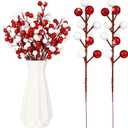 Thiccywoov 24 Pcs Christmas Glitter Berries Stems, 8.8" H Artificial Christmas Picks for Christmas Tree Ornaments, Holiday Wreath DIY Crafts, Xmas and Home Decor(Red, White)