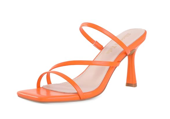 Shoe'N Tale Strappy Kitten Heels For Women Stiletto Mules Square Open Toe Slip On Sandals Orange, Size 8
