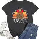 Women Thanksgiving Shirts Thankful Teacher T-Shirt Thankful Turkeys Letter Print Teacher Tee Top (Medium, Grey)