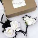 Wedding Flower Set with Rose Corsage and Boutonniere for Men (Black & White)