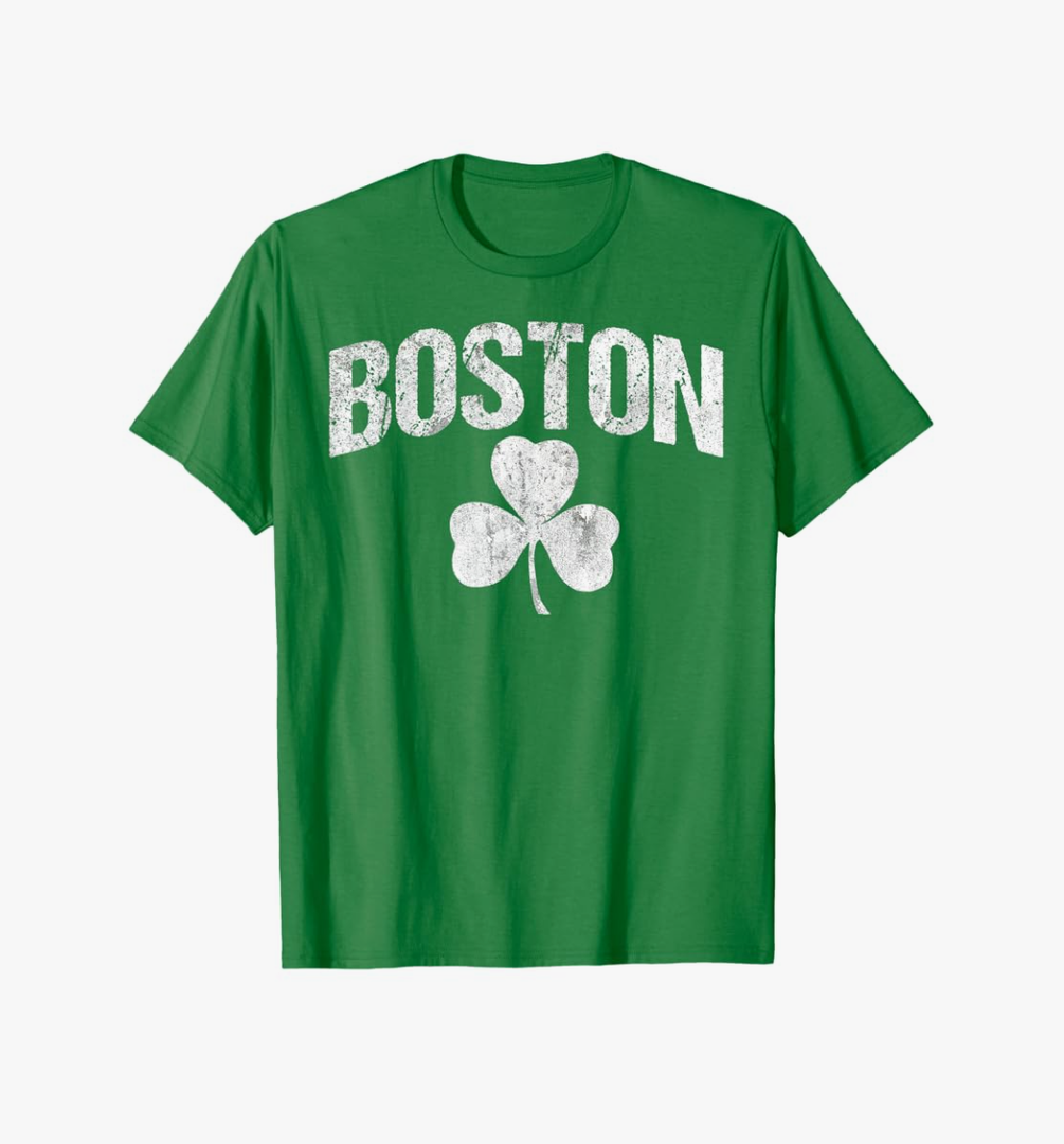 Boston St Patrick's Day Boston Distressed Shamrock Irish T-Shirt, Color Kelly Green, M