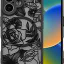 XIZYO Magnetic Case for iPhone 16 Floral Rose Cute Phone Case [Compatible with Magsafe] for Women Girls Aesthetic Pattern Slim TPU Shockproof Bumper Cover, Black