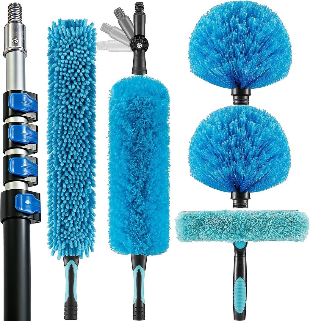 25 Foot High Ceiling Fan, Cobweb Duster with 6-18ft Extension Pole
Extendable, Reusable Feather, Window Cleaning Squeegee Kit