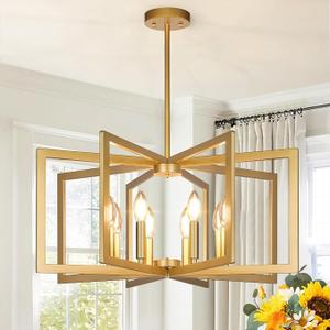Lynnoland 25"-61" Height Adjustable Modern Gold Chandelier for Dining Room, No Assembly Required Gold Dining Room Light Fixture Over Table, Industrial Metal Pendant Lights Fixture for Kitchen Island