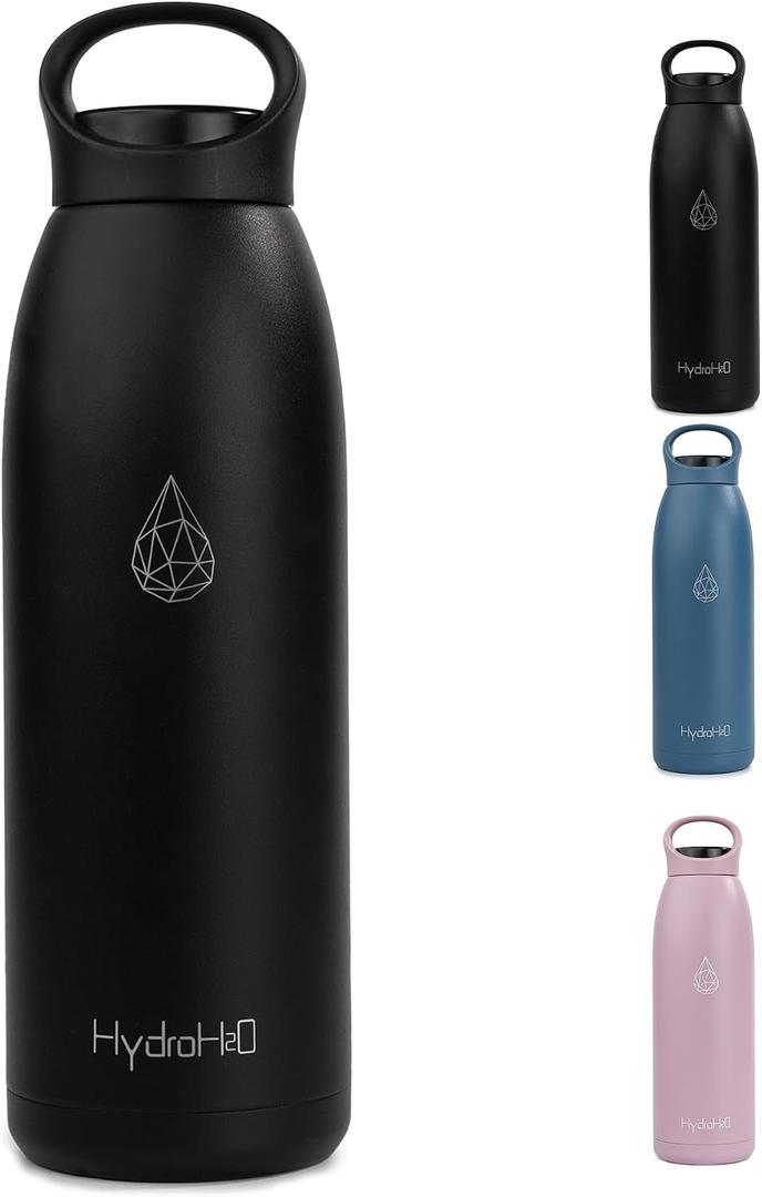 32 oz Insulated Stainless Steel Water Bottle, Double Wall with Handle thermo flask, BPA-Free, Keeps Cold 24H Hot 12H, Durable sport water bottle for Yoga, Hiking, Gym, Office, Black