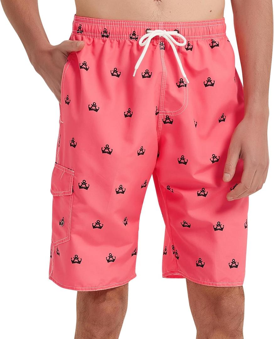 Mens Swim Trunks Swim Shorts Swimwear Swimsuit Beach Shorts Bathing Suits Quick Dry Waterproof (Pink, L)