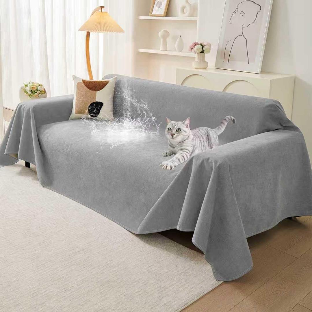 Warmstar Couch Protector from Cat Claws, Waterproof Couch Cover Anti Slip,Couch Cover 3 Cushion Sofa Washable,Anti-Scratch Pet Sofa Cover Heavy Duty,71"X150", Grey