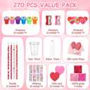 219 Pcs Girls Themed Birthday Party Supplies, Galentines Day Party Favor Exchange for Office, 24 Set Pink Stationery Gift Supplies with Cards Pencils Erasers Rulers Sharpener Stickers Cups