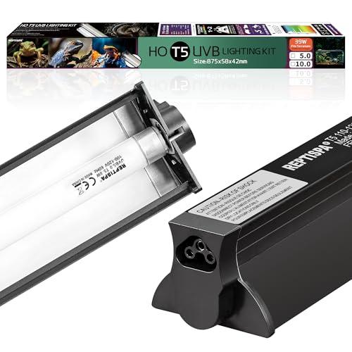 T5 HO UVB Lighting Combo Kit, 39W Reptile Light Fixture with Fluorescent Light Bulbs, Tropical 5.0 UVB Light for Reptiles and Amphibians, Basking Light for Bearded Dragon, High Output Natural Light
