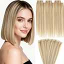 Clip in Hair Extensions Real Human Hair, 12 Inch Short Invisible Remy Human Hair Clip in Extensions for Women Seamless Straight 6 Pcs Per Set with Double Weft (18P613, 12 Inch)