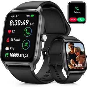 Smart Watches for Women and Men, iOS Android Phones Compatible, Waterproof Fitness Tracker Smart Watch with Call, Alexa, Heart Rate/Spo2 Monitoring, Sleep Tracking, Gifts Ideas, 1.8 Inches (Black)