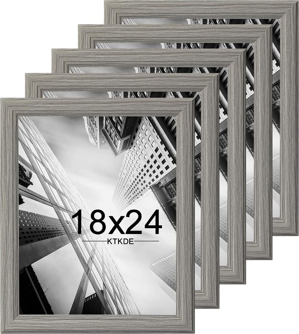 KTKDE Studio Gallery 18x24 Select Poster Frame Set of 5, Grey Wooden frames Display Poster, Posters & Art Prints for Artwork Wall Vertical or Horizontal Display best gift