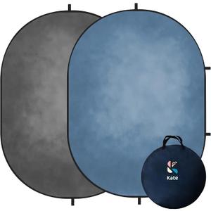 Kate 5x6.5ft(1.5x2m) Collapsible Backdrop Grey Blue Collapsible Twist Flex Folding Pop up Backgrounds for Photoshoot, Headshots Photo, Video Calls