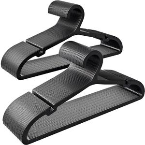 ABHENG 50 Pack Clothes Hangers, Non Slip Plastic Coat Hangers, Space Saving Hangers, Heavy Duty, Hanging Dry Wet Clothes,16.4" x 8.3", Black, UAPY0550B