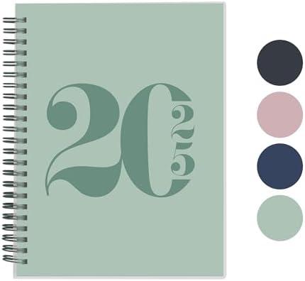 Rileys 2025 Weekly Planner - Typographic Annual & Monthly Agenda Planner, Flexible Cover, Notes Pages, Twin-Wire Binding (8 x 6 inch, Green) 4 PCS