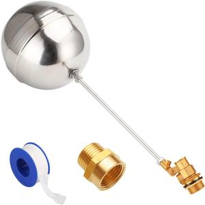 Uenede Float Ball Valve DN25 1" Male Thread with NPT Adapter | Stainless Steel Floating Ball, Brass Valve, Automatic Switch for Stock Tank Pool Water Level Control, 1"-1PCS