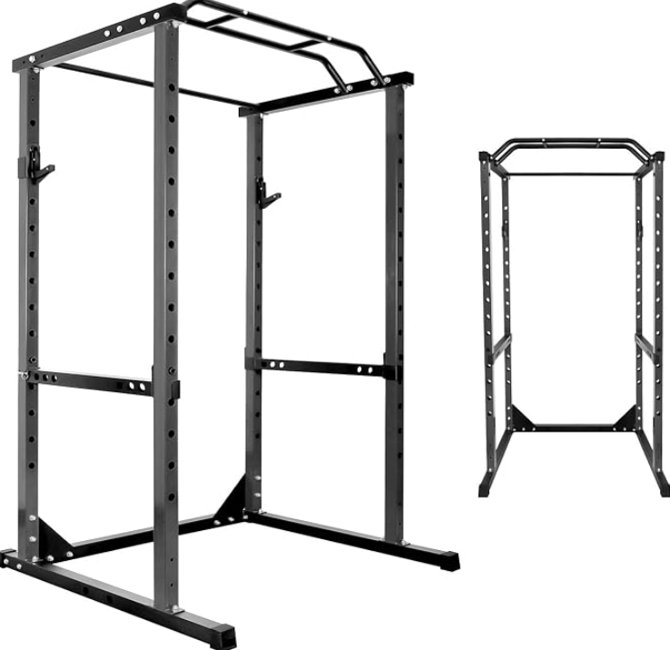 Power Cage, 1200Lbs Capacity Adjustable Squat Rack with J-Hooks, 2 in 1 Multi-Function Squat and Bench Rack for Bench Press Deep Squat, Home Gym Squat Rack for Effective Weightlifting Exercises