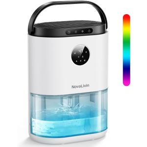 Dehumidifier for Home, 68 OZ Water Tank Dehumidifiers for Bathroom, Bedroom, Living room with, Auto Humidity Control, Digital Display, 7 Color Breathing Light, White