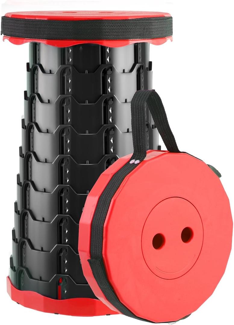 Upgraded Foldable Stool Thickened, Portable Collapsible Stool Retractable Stool for Fishing, Hiking Tours, BBQ, Parties, Outdoor Activities (Red, 1pack)