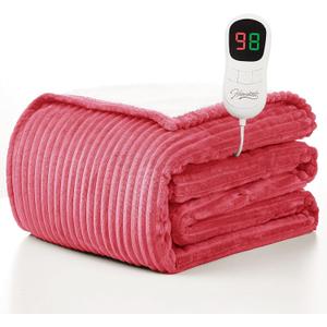 Homemate Heated Blanket Electric Throw - 50"x60" Heating Blanket Throw 1/2/4/6/8 Hours Auto-Off 10 Heat Levels Over-Heat Protection Soft Flannel Sherpa ETL Certification
