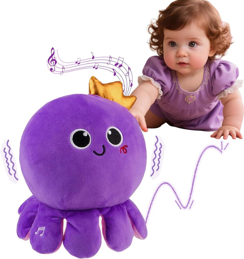 Octopus Baby Crawling Musical Interactive Toys with 97 Melodies, Talking Repeat Function Language Learning for Newborn Infant, Safe Plush Sensory Learning Montessori Toy for Toddlers Gift 0+ Months (Purple)