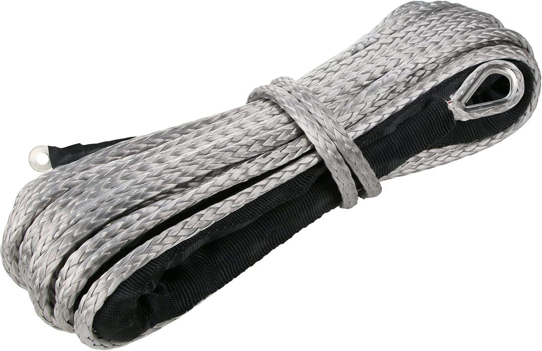 1/4" Synthetic Winch Rope, 1/4 in x 50 Ft 10,000LBs Strength ATV Winch Rope Line with Protecting Sleeve and Thimble, Suitable for ATV, SUV, Vehicle (Gray)