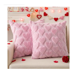 Valentines Pillow Covers 18x18 Inch Set of 2, Valentines Day Decorations Pink Soft Plush Faux Fur Jacquard Heart Throw Pillow Covers for Couch Sofa Home Office Living Room Bedroom Decor (Pink)