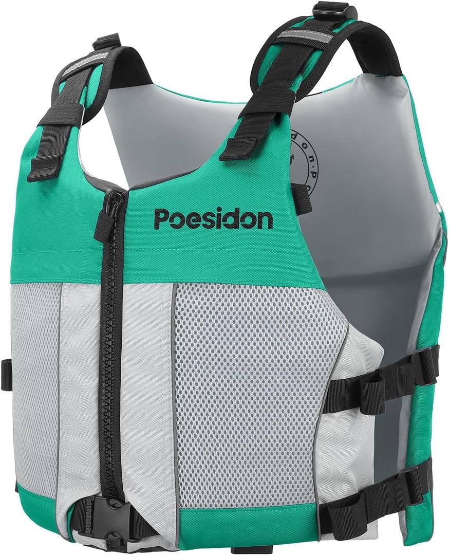 Poseidon Adjustable Water Safety Life Jacket - Classic Unisex Design with Front/Rear Storage Compartments for Multiple Water Activities, Large