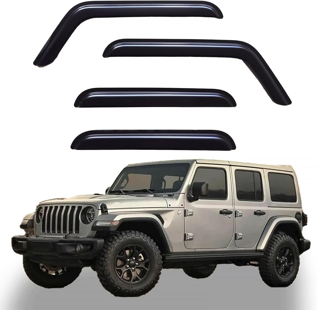 Window Visors Rain Guards fits 2018-2026 Wrangler JL Unlimited 4-Door, Out-Channel Window Wind Deflectors Vent Shades Accessories for 2020-2026 Gladiator 4-Door, Dark Smoke 4 Pcs