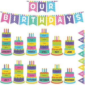 Fuyoooo 127 Pcs Birthday Graph Bulletin Board Set Colorful Happy Birthday Bulletin Board Decorations Classroom Chart Calendar Cutout (Colorful)