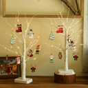 EAMBRITE Lighted Birch Tree with Christmas Ornaments, 2 Pack Small Christmas Trees with Led Lights, White Twinkling Tree Decorations Tabletop Centerpieces for Home Table Bedroom Indoor Decor (22inch)