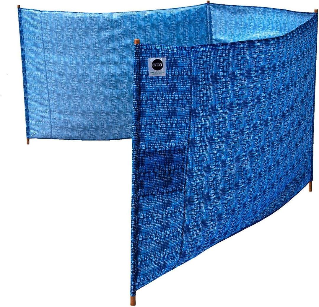 erda Tide-Dye Elite Beach Recycled Polyester Rip-Stop Extra Tall 42" Lightweight Windscreen, Privacy Screen, Wind Blocker, Free Matching Shoulder Bag (New Mahogany Wood Poles)