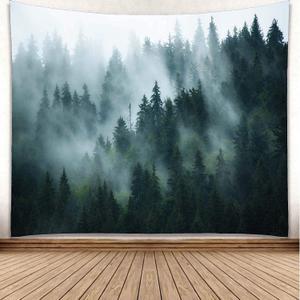 YISURE Misty Forest Tapestry, Foggy Tree Wall Hanging Small Tapestries Nature Pine Woodland Wall Art for Bedroom Living Room, 60''W x 50''L