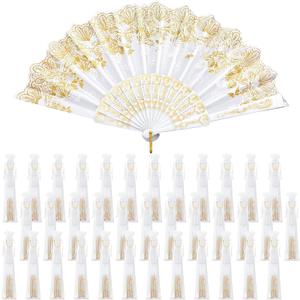 Geelin 50 Pcs Hand Lace Foldable Fans Bulk for Women with Organza Bag Lace Folded Hand European Retro Fan Bridal Dancing Prop Wedding Party Favors for Dancing Tea Party(Butterfly,White)