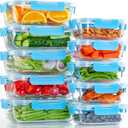 UMEIED 10 Pack Glass Food Storage Containers with Lids Leakproof, Airtight Glass Meal Prep Containers For Lunch, On The Go, Leftover, Dishwasher Safe (Blue)