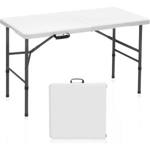 Folding Table Portable Folding Tables Heavy Duty 400 lbs Capacity, Wood Grain Tabletop for Working Meeting Parties, Picnic, Camping, Weddings, Garden Dining (4FT-White)