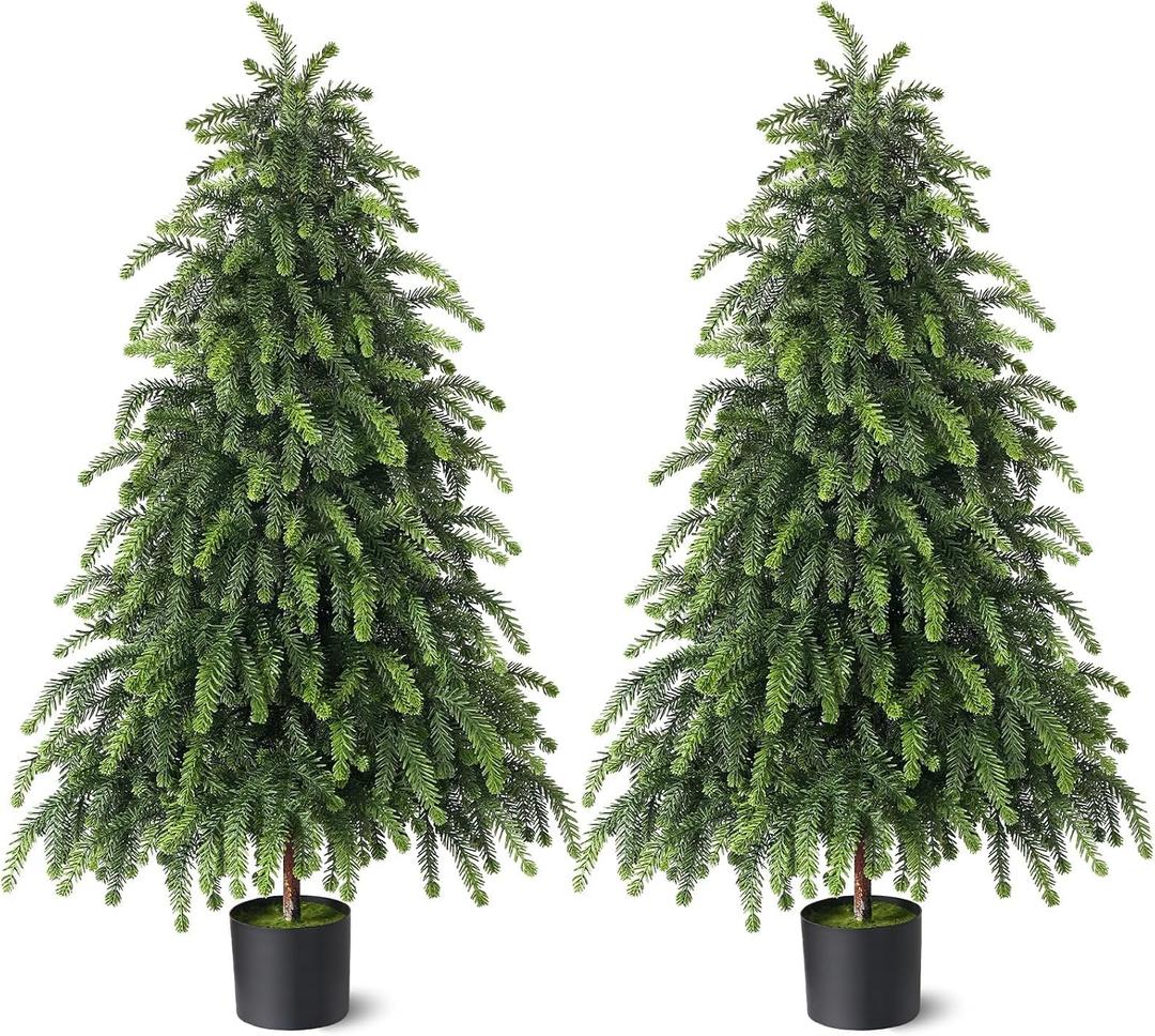 2Set 4FT Artificial Christmas Norfolk Pine Tree for Front Porch Decoration