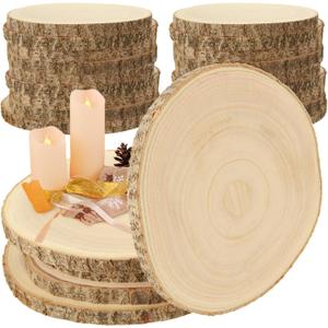 WOPPLXY 10 Pcs Large Unfinished Wood Slices for Centerpieces, 8-9 Inches Wood Rounds for Tables Decor Round Wooden Discs, Wooden Slices Rustic Wood Slabs for DIY Crafts, Wedding,Christmas,Table Decor