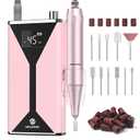 Professional Electric Nail Drill 45000RPM (Portable & Rechargeable) (with 11 Drill Bits ) Cordless Nail File Machine for Shaping, Polishing & Removing Gel Nails for Salon Home (Pink)