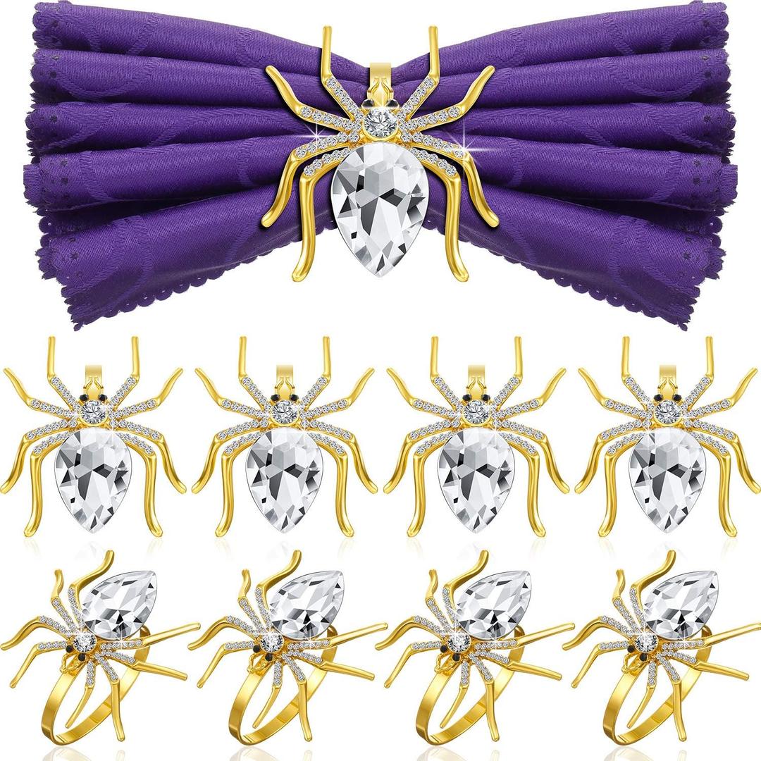 Patelai Spider Napkin Rings Halloween Metal Spooky Rhinestone Napkin Holder Buckle Serviette Halloween Table Decoration Party Supplies