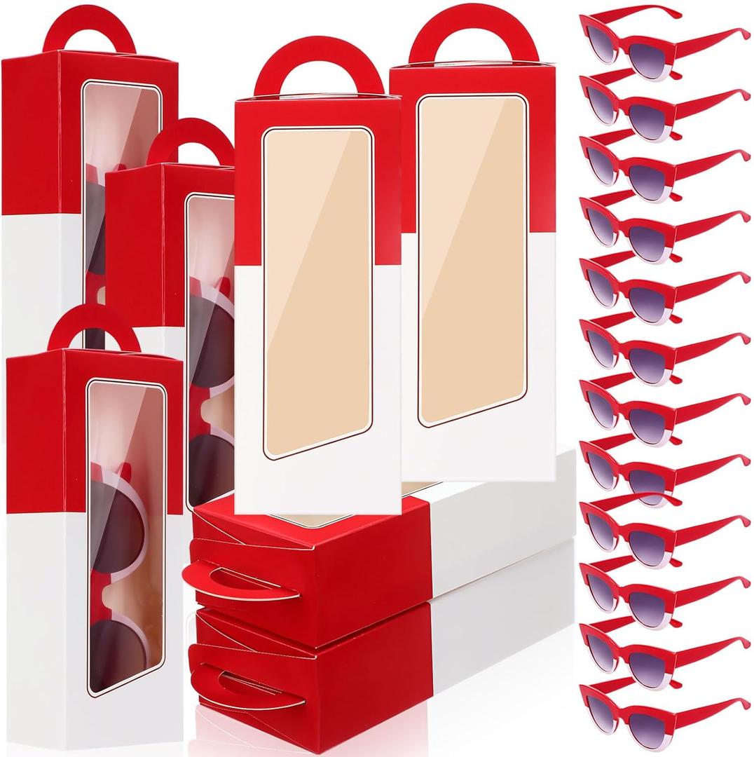 24 Pcs Red and White Party Favors Set Includes 12 Anime Cartoon Party Gift Boxes 12 Red and White Theme Sunglasses for Cartoon Animated Birthday Wedding Decorations