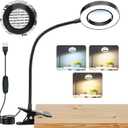 10X Magnifying Glass with Light, Clip on Magnifier with Light, 48 LED Desk Magnifying Glass with Clamp, 3 Modes Dimmable Magnifying LED Lamps for Bed Work Crafts DIY Repair (Black)