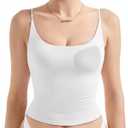 SUUKSESS Women Padded Scoop Neck Tank Tops Double Line Going Out Basic Camisole Top (White, XS)