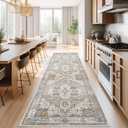 jinchan Runner Rug 3x8 for Hallway - Kitchen Machine Washable Vintage Floral Non-Slip with Rubber Backing Ultra-Thin Low-Pile Carpet Runner for Entryway Bedroom Laundry Room (3x8ft,Orange) (Retro Orange/Blue)