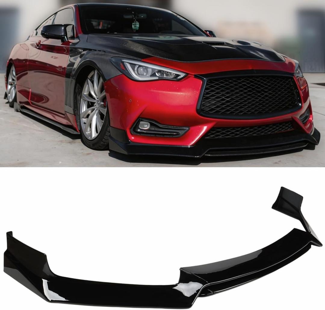 Front Lip Compatible with Infiniti Q60 2017-2022, Gloss Black