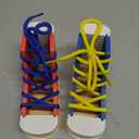 STOBOK 2pcs Learn to Tie Shoes for Kids with Wooden Lacing Sneaker Toy Tie-Up Shoe Practice Kit Threading Montessori Educational Toys (Blue + Pink)