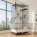 69in Large Forged Steel Birdcage, Comes with Bird Nest, Ladder, Hammock, Feeder, etc. Equipped with Wheels for Outdoor Mobility, Suitable for Parrots, Pigeons (Black, 29.2" Lx14.6 Wx67 H)