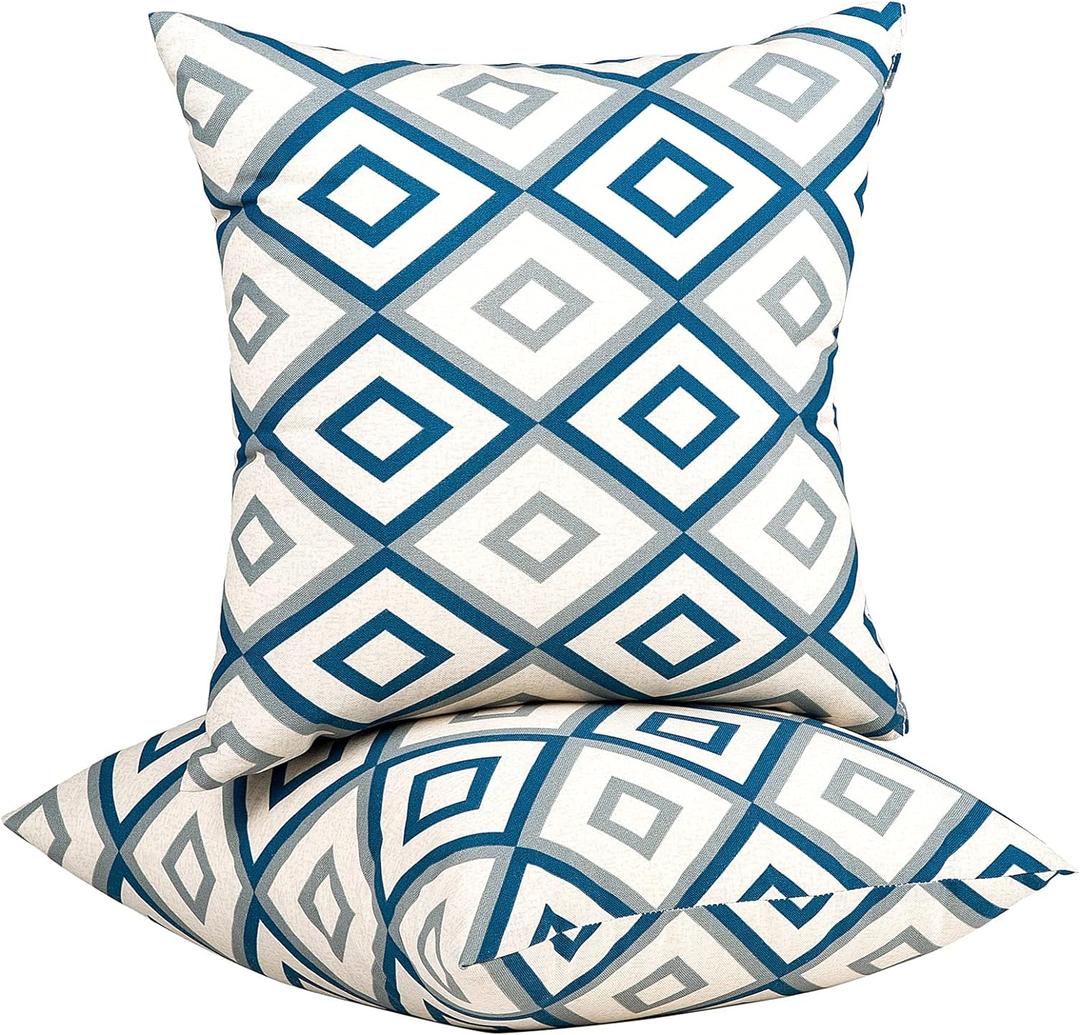 JMGBird Outdoor Pillows Set of 2 with Inserts - 18x18 Waterproof Throw Pillows for Patio Furniture, White Diamond Pattern Decorative Cushions for Deck Garden